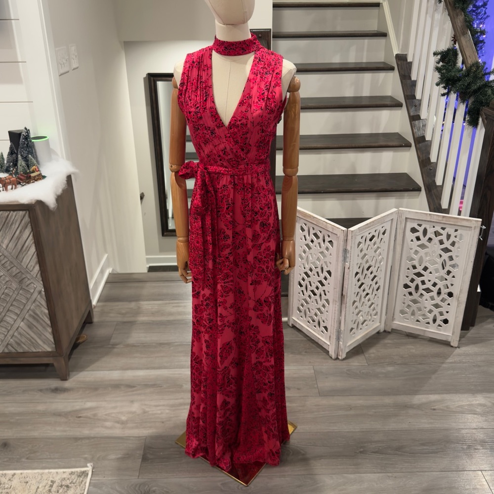 NWT Alice + Olivia Aggie Bright Pink Multi Collared Gown 4